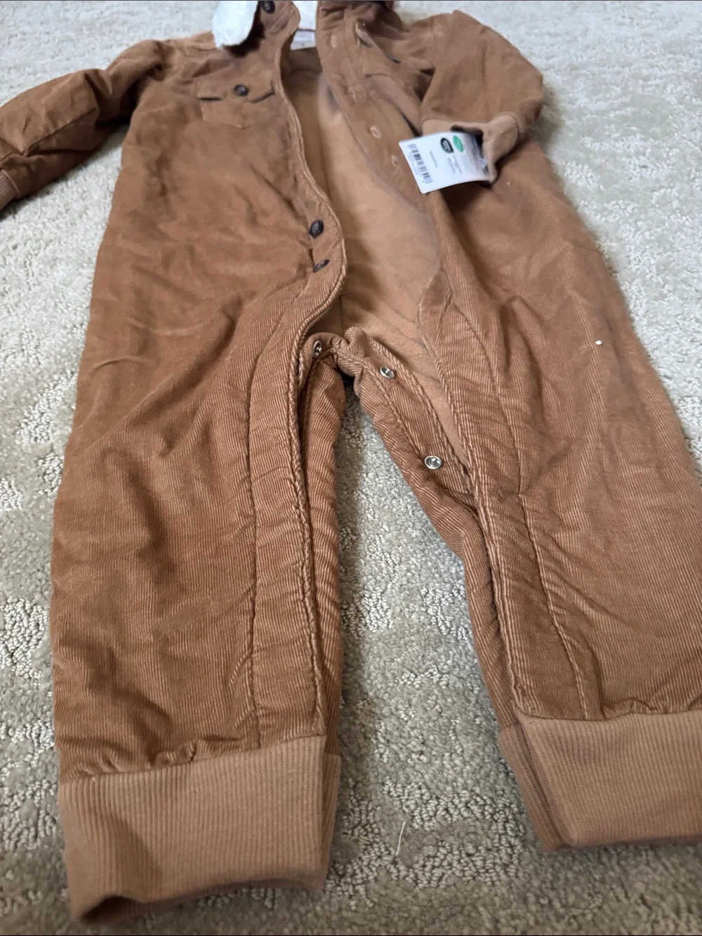 Carter's Brown Corduroy-Look One-Piece with White Sherpa Collar